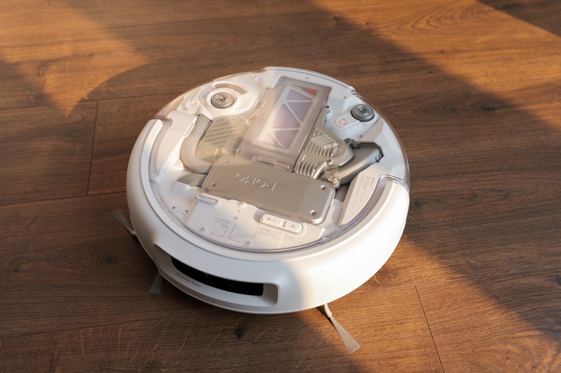 Đỉnh robot với cụm cảm biến điều hướng và cơ cấu bên trong.